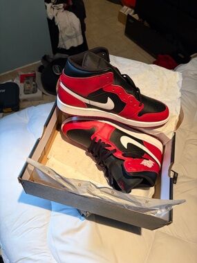 Jordan Mid Top Sneakers - Black & Red Accents